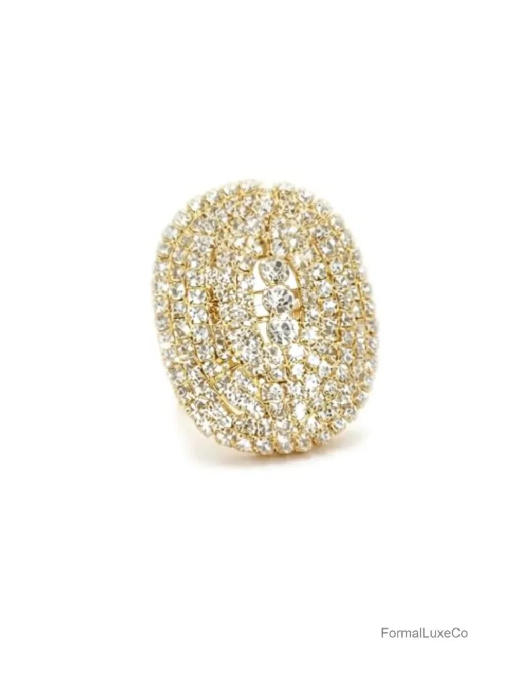 Oval Rhinestone Cocktail Ring Pave Cubic Zirconia Adjustable Statement Ring